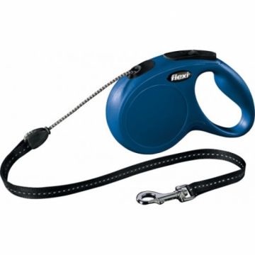 Lesa pentru caini New Classic Snur, Flexi, Retractabil, Pana la 20 kg, M, 5 metri, Albastru