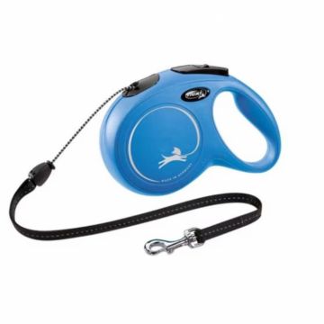 Lesa pentru caini New Classic Snur, Flexi, Retractabil, Pana la 20 kg, M, 8 metri, Albastru ieftin