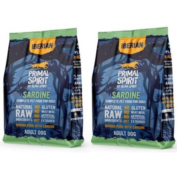 PACHET 2 x Hrana uscata pentru caine Primal Spirit, cu sardine si porc Iberic, 1 kg