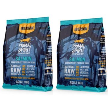 PACHET 2 x Hrana uscata pentru caine Primal Spirit, cu somon si porc iberic, 1 kg