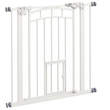 PawHut Uşa de Siguranţă pentru Câini, Barieră pentru Animale de Companie cu Ușă Mică pentru Pisici, 74-80x76 cm, Alb | Aosom Romania