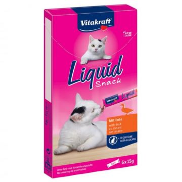 Recompense pisica Vitakraft Cat Liquid-Snack cu rata si beta glucan 6x15g de firma originala