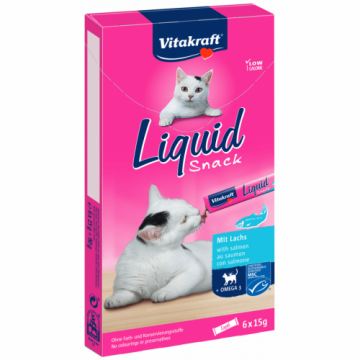 Recompense pisica Vitakraft Cat Liquid-Snack cu somon si omega 3 6x15g