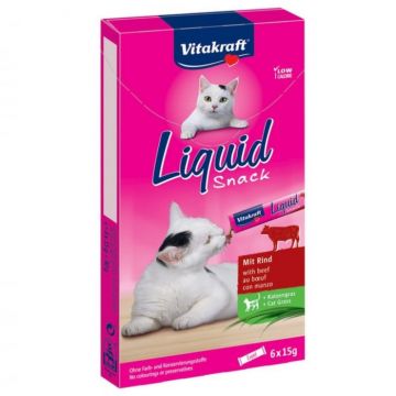 Recompense pisica Vitakraft Cat Liquid-Snack cu vita si inulina 6x15g