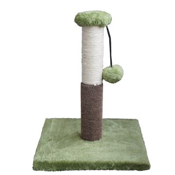 Stalp de zgariat pentru pisici Pufo Meow, cu minge, jucarie interactiva, 27 x 30 cm, verde