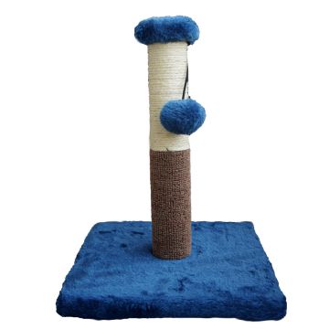 Stalp de zgariat pentru pisici Pufo Meow, cu minge, jucarie interactiva, 60 x 40 cm, albastru