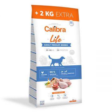 Calibra Dog Life Adult Medium Breed cu Pui, 12kg+2kg de firma originala