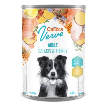 Calibra Dog Verve GF Adult, Conserva cu Somon și Curcan, 400g de firma originala