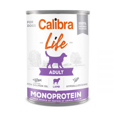 Calibra Life Mono Protein, Miel, Conservă hrană umedă mono proteică fără cereale câini, (pate), 400g