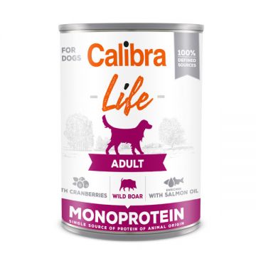 Calibra Life Mono Protein, Mistreț cu Merișoare, Conservă hrană umedă mono proteică fără cereale câini, (pate), 400g