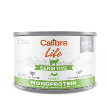 Calibra Life Mono Protein, Sensitive, Iepure, Conservă hrană umedă mono proteică fără cereale câini, (pate), 200g