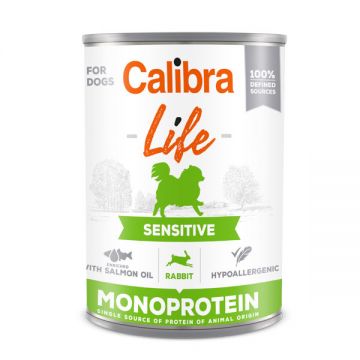 Calibra Life Mono Protein, Sensitive, Iepure, Conservă hrană umedă mono proteică fără cereale câini, (pate), 400g