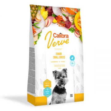 Calibra Verve GF Junior S, Pui și Rață, hrană uscată fără cereale câini junior, 1.2kg