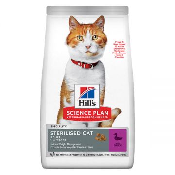 Hill's SP Adult Sterilised, Rață, hrană uscată pisici sterilizate, 10kg