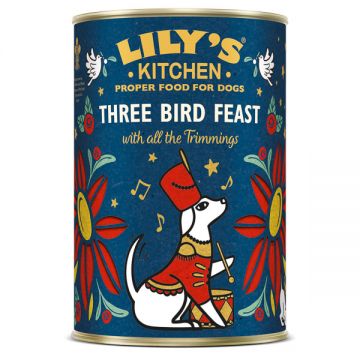 Lily's Kitchen Christmas Three Bird Feast, Curcan, Conservă hrană umedă fară cereale câini, (In Suc Propriu), 400g