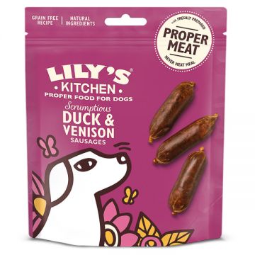 Lily's Kitchen Scrumptious Duck and Venison Sausages Dog Treats, 70g de firma originala