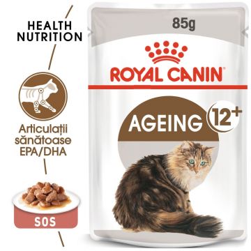 Royal Canin Ageing 12+ hrană umedă pisică senior (în sos), 12 x 85g ieftina