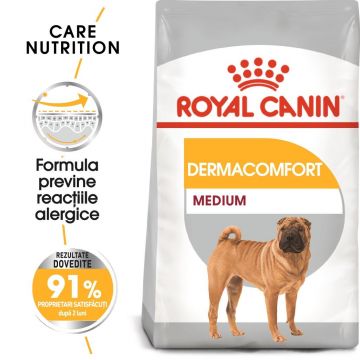 Royal Canin Medium Dermacomfort hrană uscată câine, prevenirea iritațiilor pielii, 3kg