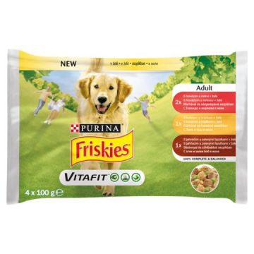 Friskies Dog hrană umedă cu Vita, Pui, Miel, in Aspic, 4 x 100g ieftina