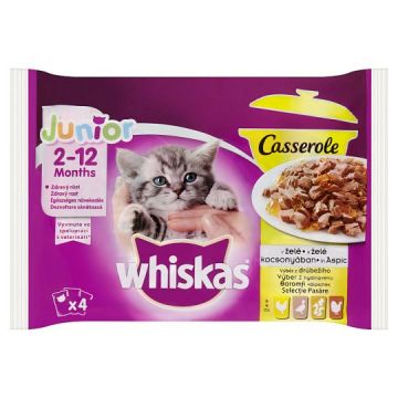 Whiskas hrană umedă pentru Pisici Junior, Pui in Aspic, Casserole, 4 x 85g