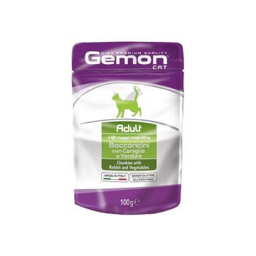 Hrană umedă Gemon Cat 100g Adult, Iepure/Legume