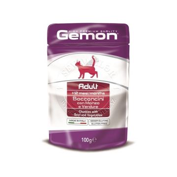 hrană umedă Gemon Cat 100g Adult, Vita/Legume