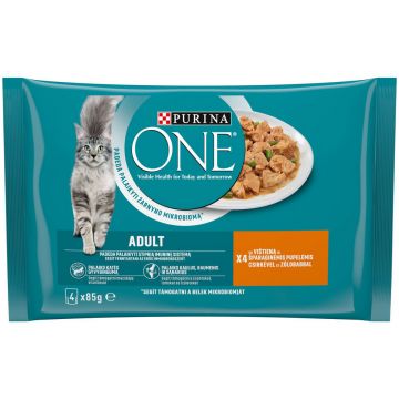 hrană umedă One pentru Pisici, cu Pui și Mazare 4 x 85g