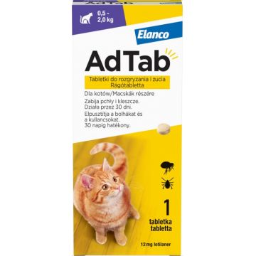 AdTab 12 mg comprimate masticabile pentru pisici impotriva purecilor si a capuselor (0.5-2 kg) - 1 tableta ieftin