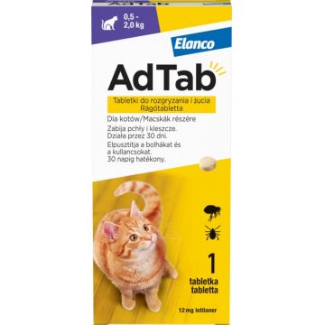 AdTab 12 mg comprimate masticabile pentru pisici impotriva purecilor si a capuselor (0.5-2 kg) - 1 tableta