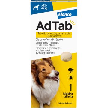 AdTab 900 mg comprimate masticabile pentru caini impotriva purecilor si a capuselor (22-45 kg) - 1 tableta