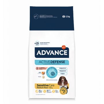 Advance Sensitive Medium/Maxi, M-L, Somon și Orez, hrană uscată câini, sistem digestiv, 12kg de firma originala