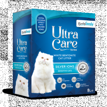 Asternut Igienic Ultra Care Ioni de Argint pentru Pisici Sensibile 8 l