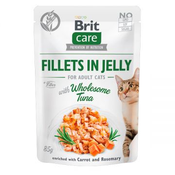 Brit Care Pisici Fillets in Jelly, Ton prielnic, plic hrană umedă fără cereale pisici junior, (în sos), 85g ieftina