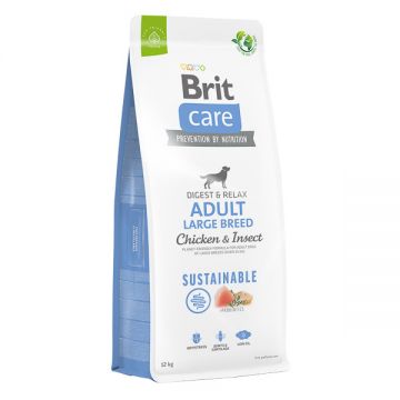 Brit Care Sustainable Adult Large Breed, L-XL, Pui și Insecte, hrană uscată câini, sistem digestiv, 12kg de firma originala