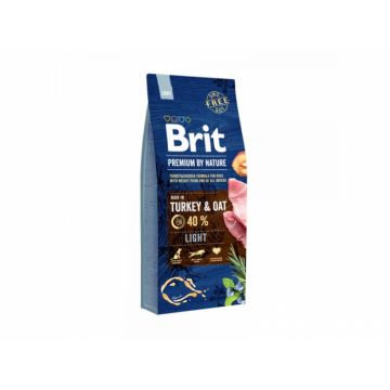 Brit Premium by Nature, Hrana uscata Light pentru caini supraponedarali, curcan si ovaz, 15kg