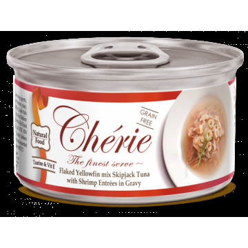 Cherie Adult Cat Grain Free Mix Fulgi de Ton cu Creveti in Sos 80 g ieftina