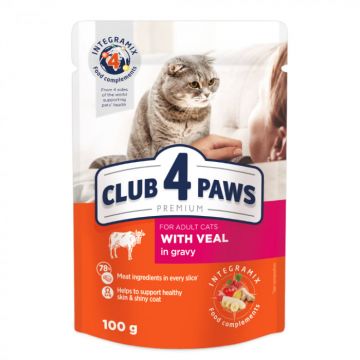 Club 4 Paws Premium Hrana umeda pisici, cu Vita in sos set 24x100g