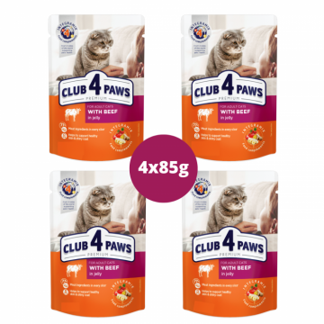 Club 4 Paws Premium, Hrana umeda pisici cu vita, set 4x85g