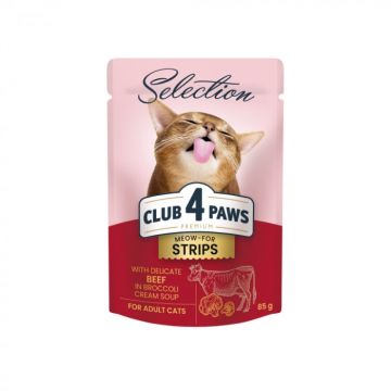 Club 4 Paws Premium Selection Hrana umeda pentru pisici - Stripsuri de vita in supa crema de broccoli, 12x85g