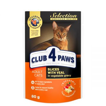 Club 4 Paws Selection Hrana umeda pisici - Bucati de carne de vitel in sos de legume, set 24 80g ieftina