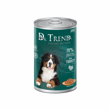 Dr.Trend Conserve caini adulti, carne de curcan, 8x1250g ieftina