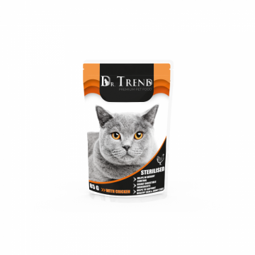 Dr.Trend Premium Hrana umeda pisici sterilizate, cu pui, 12x0,085g ieftina