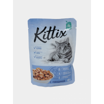 Kittix Hrana umeda pisici adulte, cu vita, 24x85g ieftina