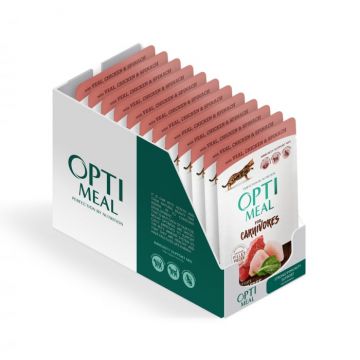 Optimeal Grain Free Hrana umeda pisici adulte - cu Vitel, gaina si spanac in sos, set 12 0,085kg la reducere