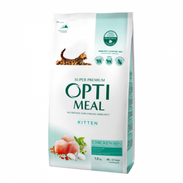 Optimeal Hrana uscata pisoi (kitten) - cu Pui, 1,5kg