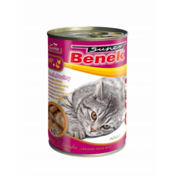 Super Benek Super Chunks, Conserva pentru pisici adulte, vita si pasare, 415g