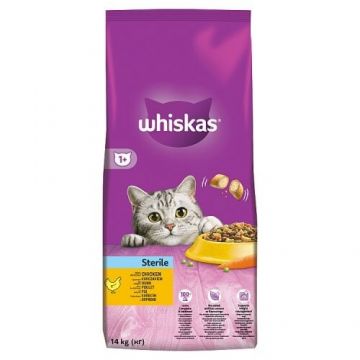 Whiskas, Hrana uscata pisici sterilizate, pui, 14kg de firma originala