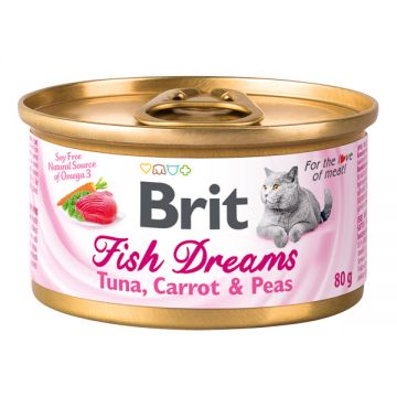 Brit Fish Dreams, Ton cu Morcov și Mazare, Conservă hrană umedă pisici, (în suc propriu), 80g
