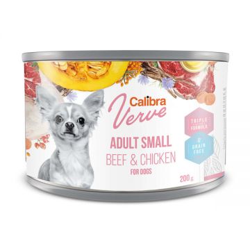 Calibra Dog Verve GF Adult S, Pui și Vită, Conservă hrană umedă câini adulți, 200 g