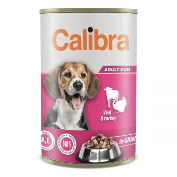 Calibra Dog, Vițel si Curcan, Conservă hrană umedă câini adulți, (in sos), 1240 g